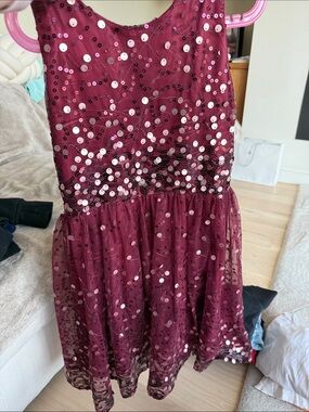 Chasing Fireflies Burgundy Sequin Tulle Party Dress